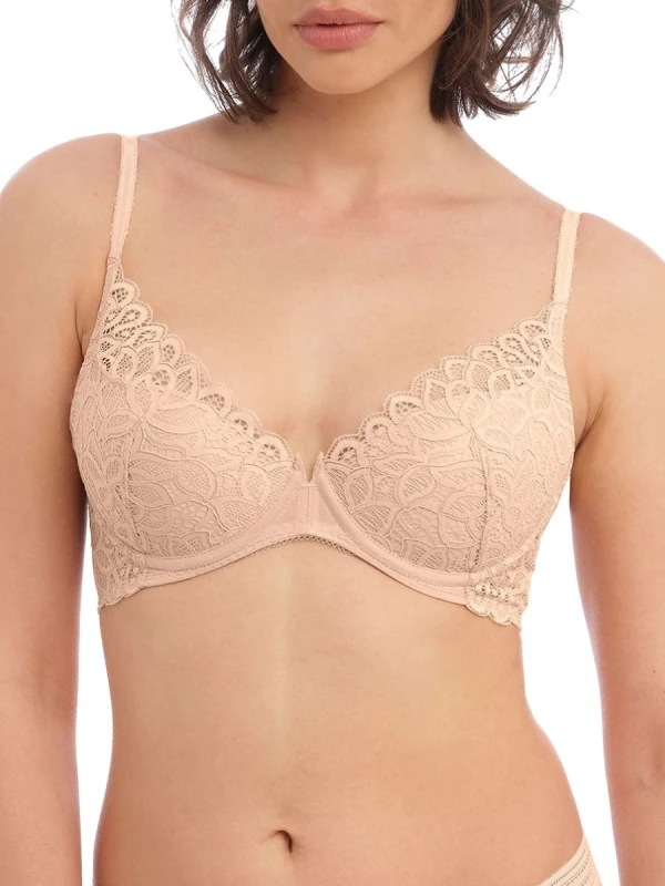 Image of Wacoal Womens Raffine Plunge Bra in Nude Size: 32DD Nude Female 32DD