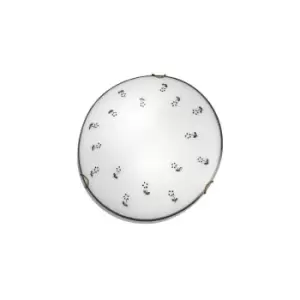 Image of Moon Cottage Style Glass Patterned Flush Ceiling Lamp Antique Brass, 1x E27