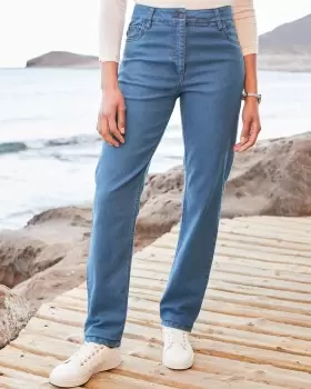 Image of Cotton Traders Womens Relaxed Fit Stretch Straight-Leg Jeans in Blue