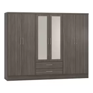 image of Seconique Nevada 6 Door 2 Drawer Wardrobe - Black Wood Grain