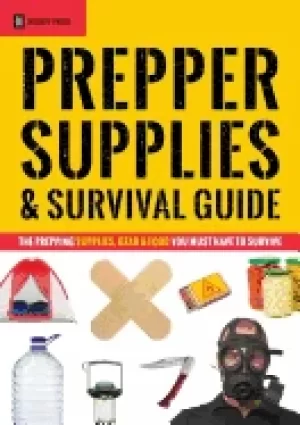 Image of prepper supplies and survival guide the prepping supplies gear and food yo