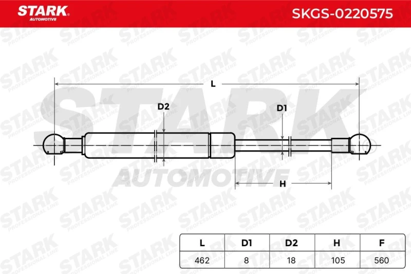 Image of STARK SKGS-0220575 Tailgate strut Extention Force: 560N Steel Gas Spring,boot (219)