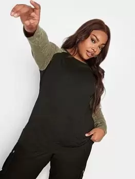 Image of Yours Long Sleeve Raglan Contrast T-Shirt - Green, Size 16, Women