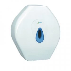 image of 2Work White Mini Jumbo Toilet Roll Dispenser DS924E