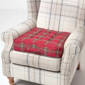 Image of Edward Tartan Cotton Armchair Booster Cushion - Red - Homescapes