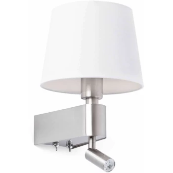 image of Faro Room - 1 Light Indoor Wall Light Reading Lamp White, Satin Nickel, E27