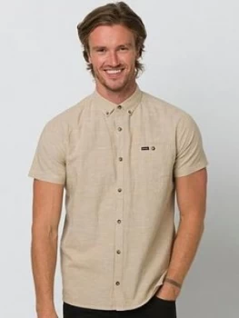 Image of Animal Fleck Short Sleeve Shirt - Beige, Size XS, Men