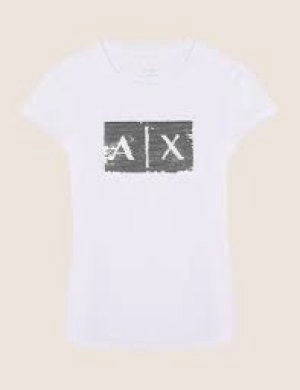 Image of Armani Exchange Sequin Logo T-Shirt White Size L Women