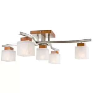 Image of Dana Multi Arm Semi Flush Ceiling Light With Glass Shade, Rustic, 5x E14