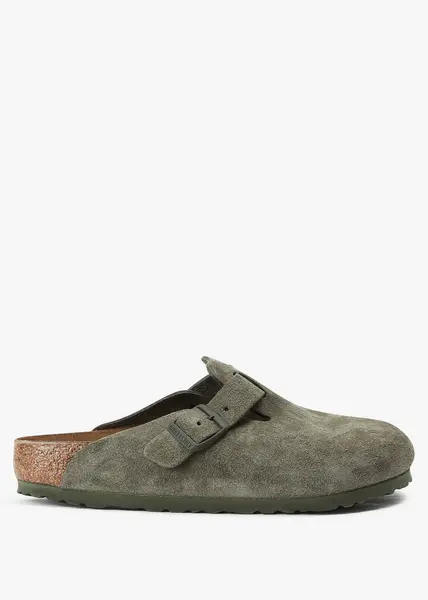 image of Birkenstock Womens Boston Vl Modern Suede Mules In Modern Suede Thyme