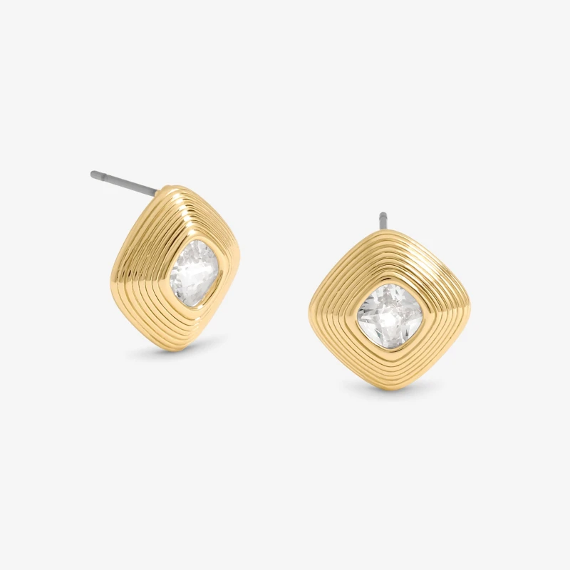 Image of Jon Richard Gold Plated Ridge And Crystal Stud Earrings Gold female One Size