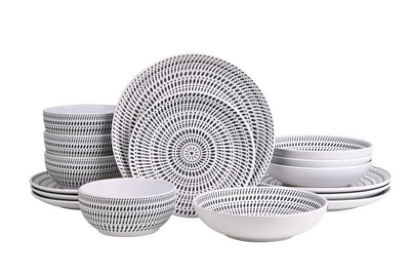 Image of Waterside Waterside Pad Print 16 PC Dinner Set Monochrome - Waterside Monochrome HR89301