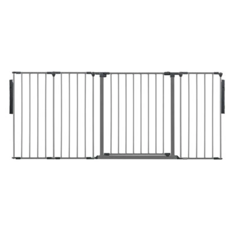 Image of Safetots Premium Multi Panel Room Divider, Up To 181Cm Wide, Grey, 70Cm Tall, Flexible Barrier With Door For Baby And Toddler