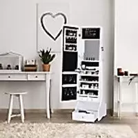 Image of Homcom Freestanding Storage Mirror LED Lights Drawer Jewellery with Lock White