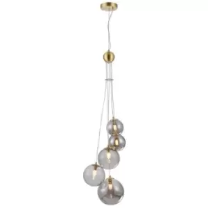 image of Luminosa Segal Ceiling Pendant, 5 Light G9, Satin Gold, Smoke Plated Glass