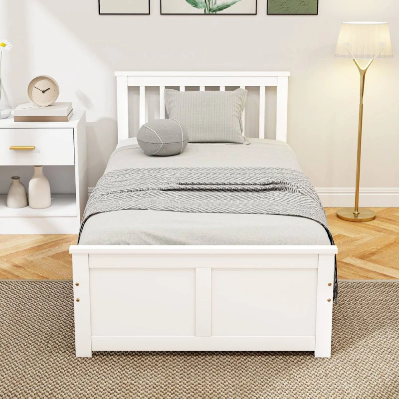 Image of HOMCOM HOMCOM Storage Bed with 2 Drawers, Pine Wood Bed Frame, 90 x 190 cm, White Size: Single White Single Unisex 5063603694439