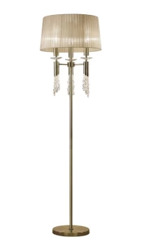 image of Tiffany Floor Lamp 3+3 Light E27+G9, Antique Brass with Soft Bronze Shade & Clear Crystal