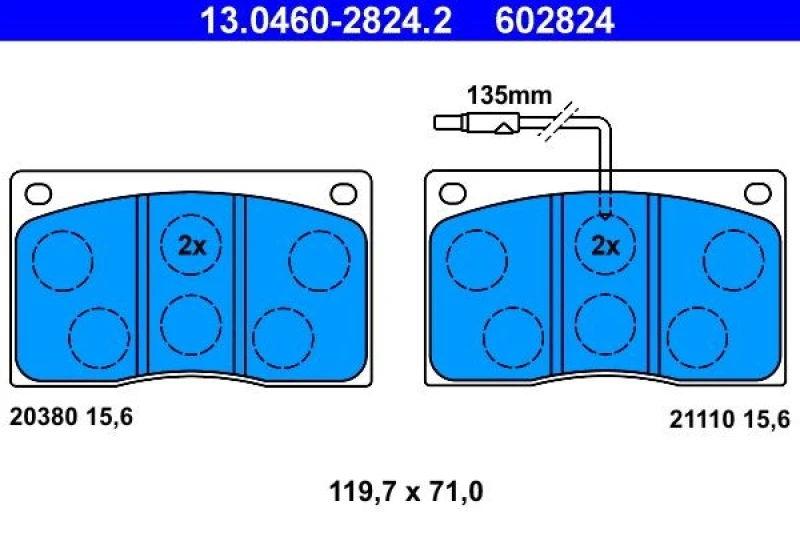Image of ATE 13.0460-2824.2 Brake pad set incl. wear warning contact Brake Pad Set,disc brake (402)