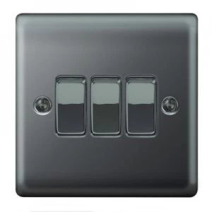 image of Wickes 10A Light Switch 3 Gang 2 Way Black Nickel Raised Plate