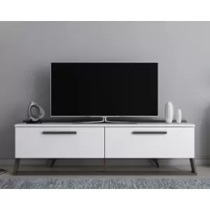 image of Astrid tv Stand Media Unit with Two Drop-Down Cabinets White Walnut - Decorotika