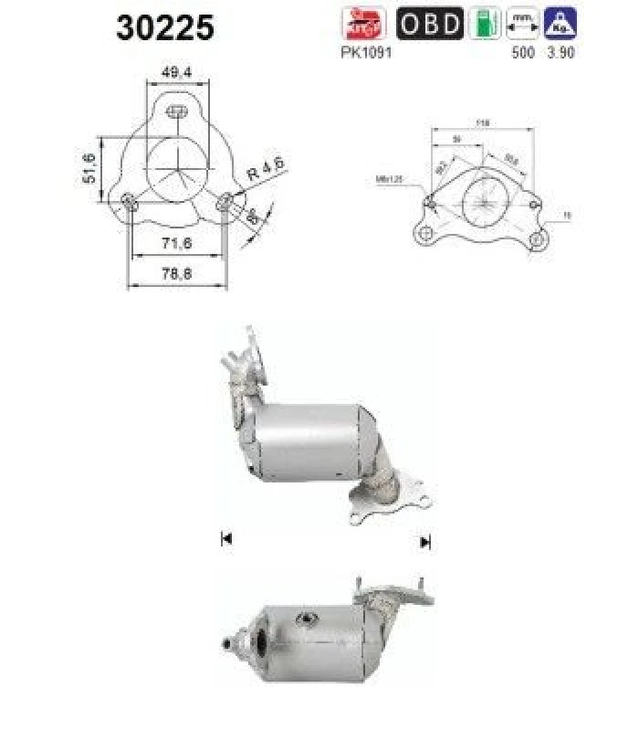 Image of AS Catalytic converter AS 30225