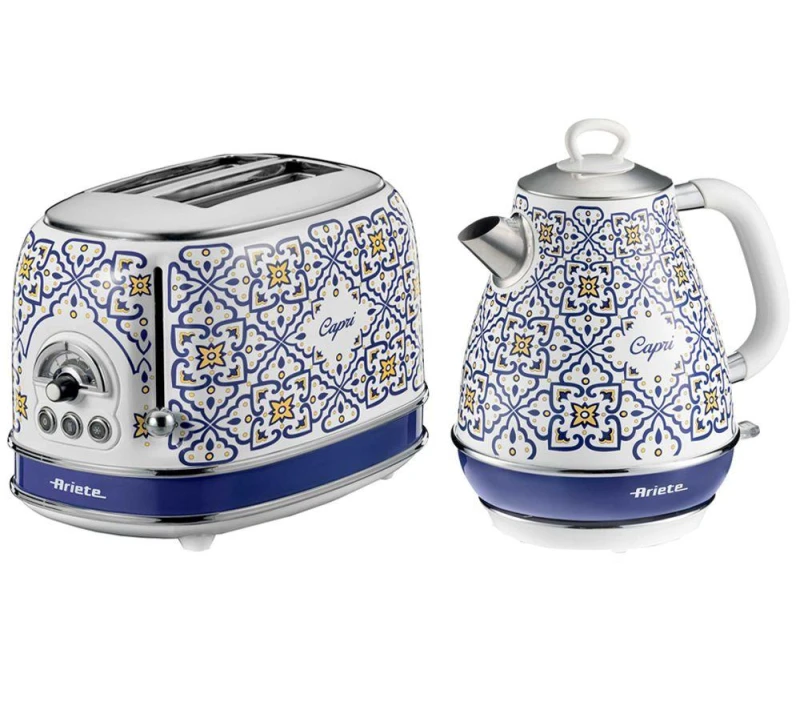 Image of ARIETE Capri ARPK54 4-Slice Toaster & Kettle Bundle - Blue & White, Blue,White 5016368008928