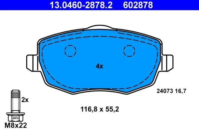 Image of ATE 13.0460-2878.2 Brake pad set excl. wear warning contact, with brake caliper screws Brake Pad Set,disc brake (402)