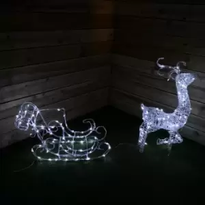 image of 1M Christmas Acrylic Reindeer and Sleigh with 140 White Leds