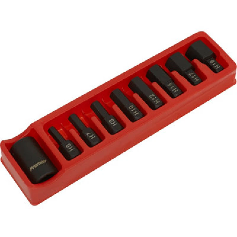 Image of Loops 9 Piece Impact Hex Socket Bit Set - Steel Bit Holder - 1/2" Sq Drive - Chromoly Metallics