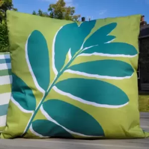 image of Fusion Ingo Leaf Print 100% Cotton Outdoor Filled Cushion, Green, 43 x 43 Cm