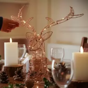 Image of 42cm LED Rose Gold Beaded Stag Christmas Decoration Window Table Indoor Home - Rose Gold