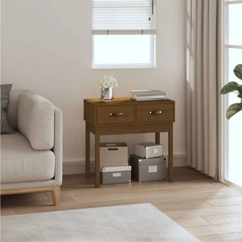 Image of Vidaxl Console Table Honey Brown 76.5X40X75cm Solid Wood Pine, Brown 821752