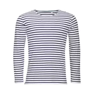 image of SOLS Mens Marine Long Sleeve Stripe T-Shirt (3XL) (White/Navy)