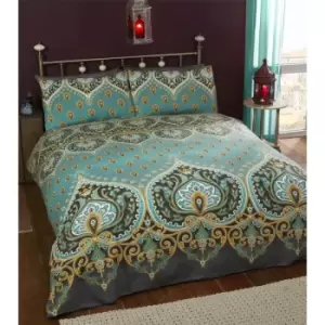 Image of Traditional Ethnic Single Duvet Quilt Cover & 1 Pillowcase Bedding Bed Set Teal