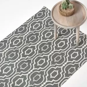 Image of Riga Grey and White 100% Cotton Printed Patterned Rug, 160 x 230cm - Grey - Homescapes