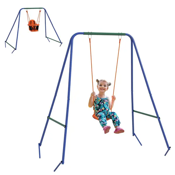 Image of Outsunny 2 In 1 Nursery Swing for Toddlers, Kids with Seats, Safety Belt, Orange Orange