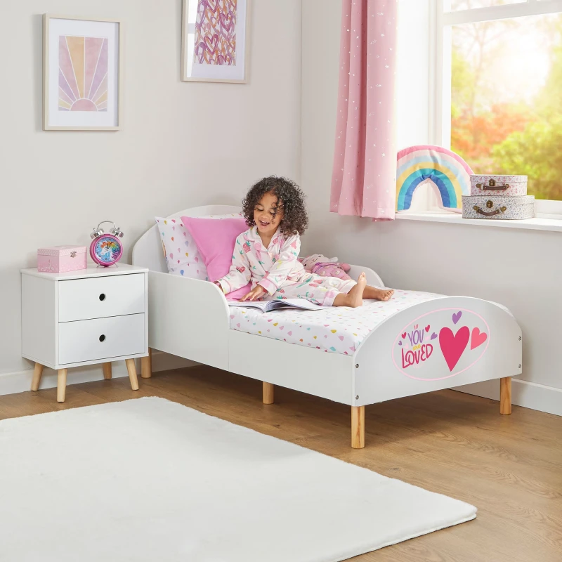 Image of Liberty House Toys Kids White Toddler Bed - You Are Loved Size: Cot Bed White Unisex Cot Bed