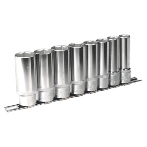 Image of Genuine SEALEY AK2861 Socket Set 8pc 1/2Sq Drive 6pt Deep WallDrive® Imperial