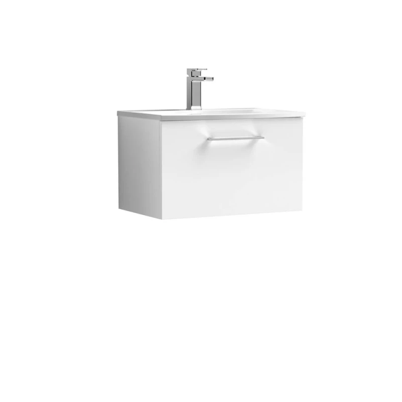 Image of Balterley Bathroom 1-Drawer Wall-Hung Curved Basin Vanity Unit, White, 600mm in White White Unisex