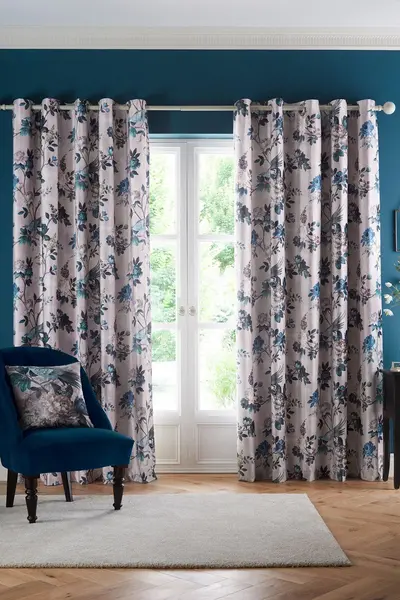 Image of Appletree Windsford Velvet Pair of Eyelet Curtains - Size 90x90 Inch