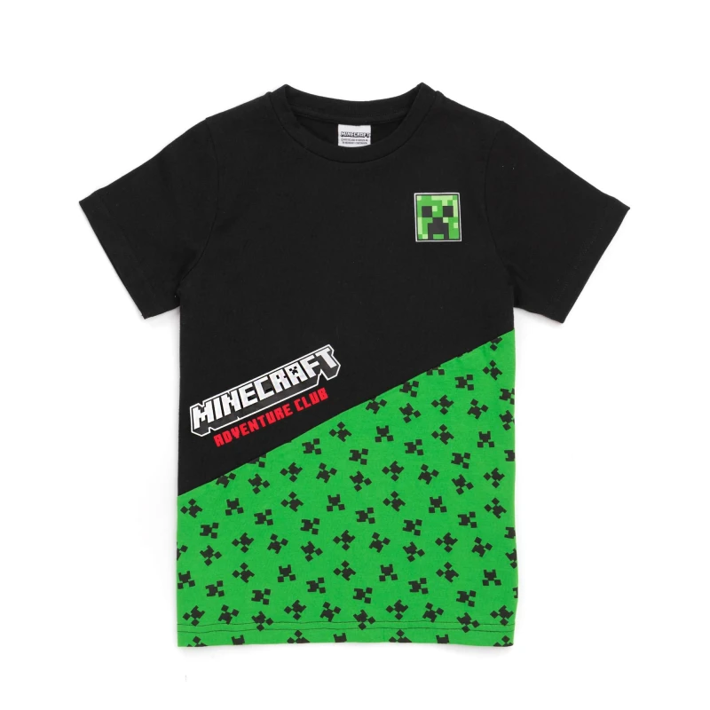 Image of (9-10 Years) Minecraft T Shirt For Boys Kids Creeper Character Short Sleeve Black Top Childrens Game Merchandise
