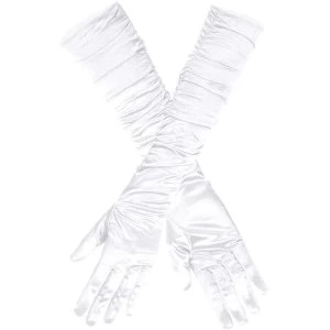 Image of Long Gloves Hollywood Satin Effect White