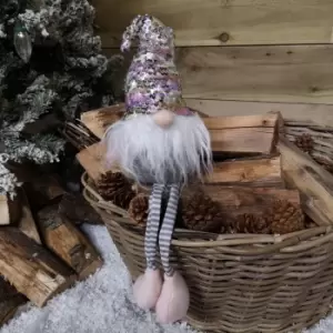 Image of 49cm Festive Christmas Sitting Gonk with Dangly Legs & Sequin Hat in Pink & Grey