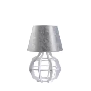 image of Bento Table Lamp With Round Tapered Shade White, Silver, 30.5cm, 1x E27