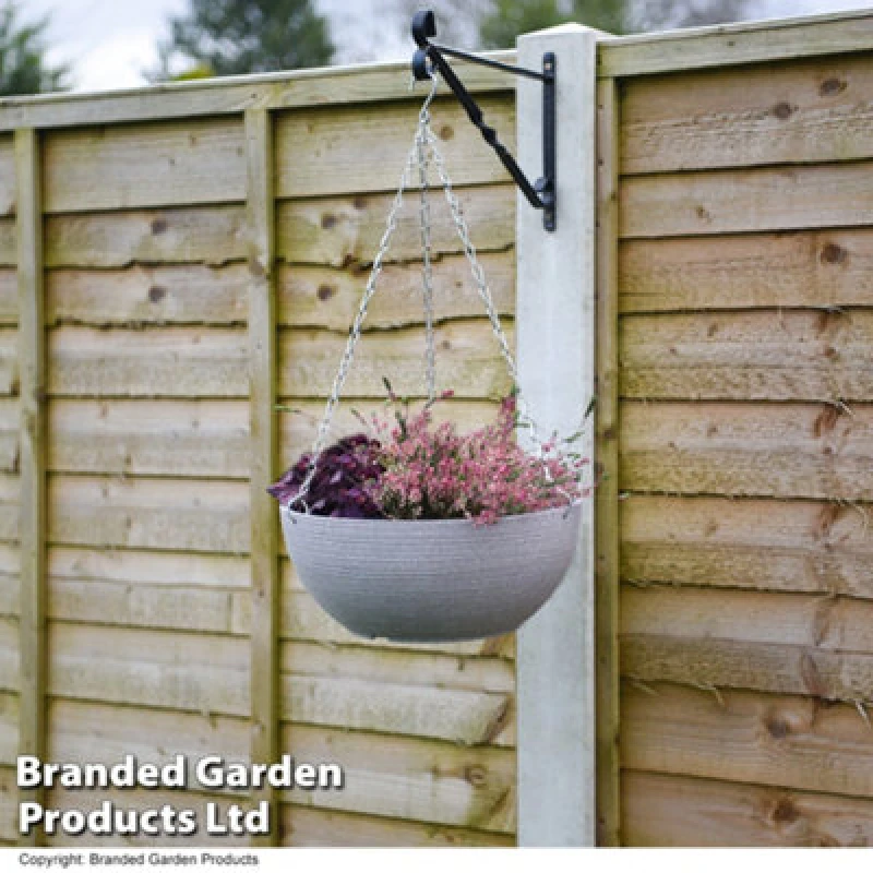 Image of Garden Gear Stone Effect Hanging Basket 35Cm Outdoor Garden With Chain Cool Grey (X2)