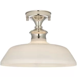 Image of Endon Barford Semi Flush Ceiling Pendant Light Polished Nickel, Gloss Opal Glass Shade
