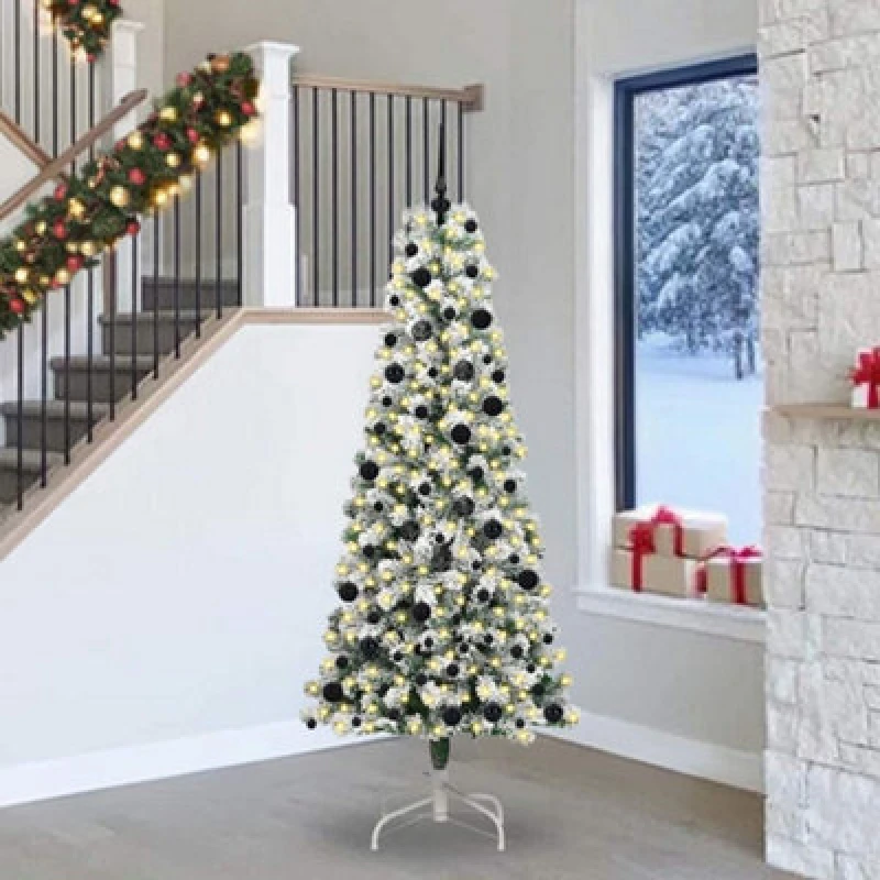 Image of Vidaxl Artificial Hinged Christmas Tree Green And White 240 Cm