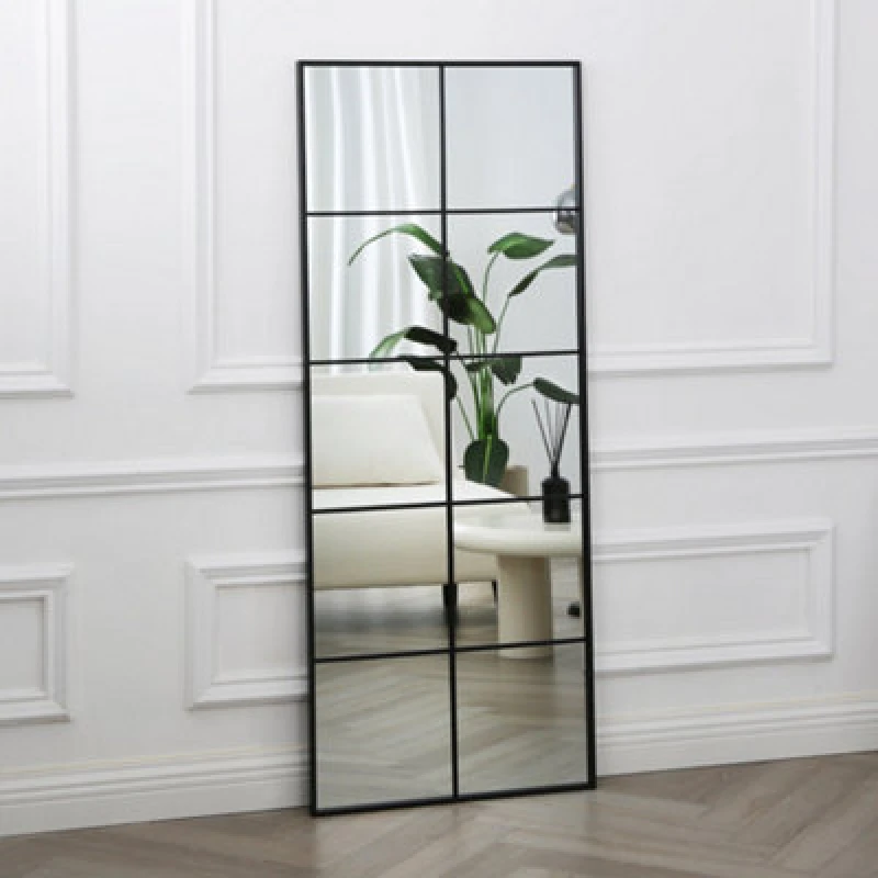 Image of Home Garden Direct Aion - Window Mirror with Rectangular Black Frame - 150x60cm Size: 150x60cm Black Unisex 150x60 cm