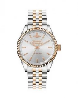 image of Vivienne Westwood Vivienne Westwood Seymour Silver Sunray And Rose Gold Detail Dial Two Tone Stainless Steel Jubilee Bracelet Watch