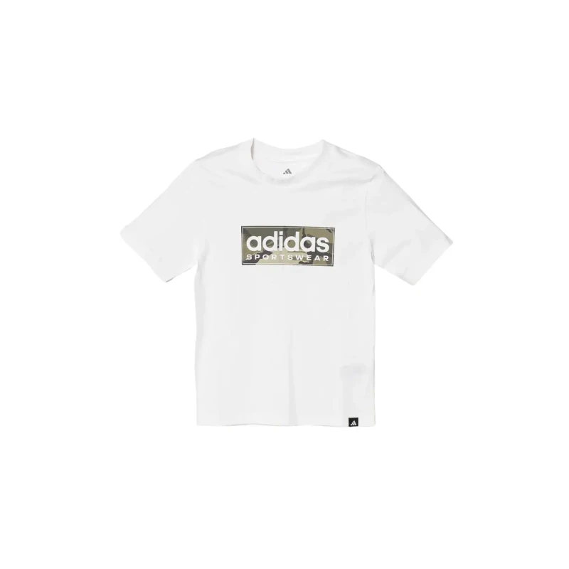 Image of adidas Logo T Shirt Junior Wht/Khaki/Grey unisex 9-10 Years